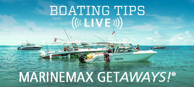 A group of boats gathered in the water for a MarineMax getaway