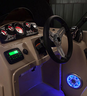 View of a dashboard of a Crest pontoon boat