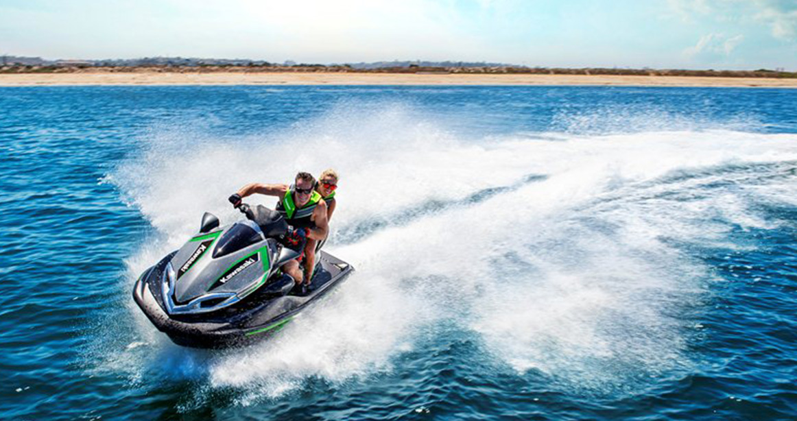 Kawasaki jet ski running out on the water