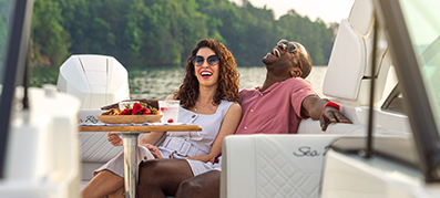 Family hanging out on a boat