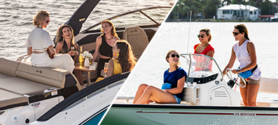 Female boaters at the helm and enjoying their vessels