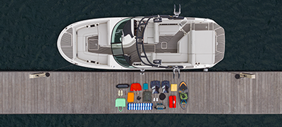 Overhead view of boat + safety gear